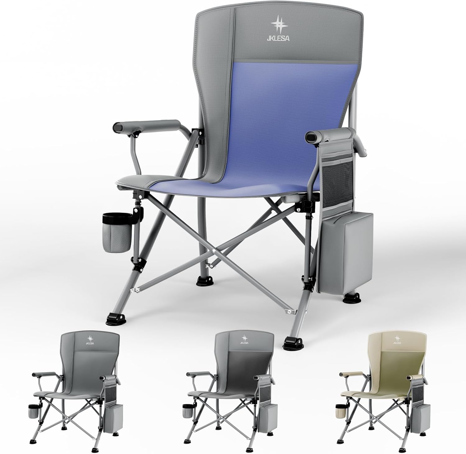 XL Heavy Duty Camping Chair 396lb Capacity (525lb MAX) - Waterproof 1680D Oxford - Oversized 2" Thick Padded Seat with Cup Holder & Cooler - Portable for Camping, Beach, Tailgating Slate/Navy Slate/Navy (Dark Gray + Navy)