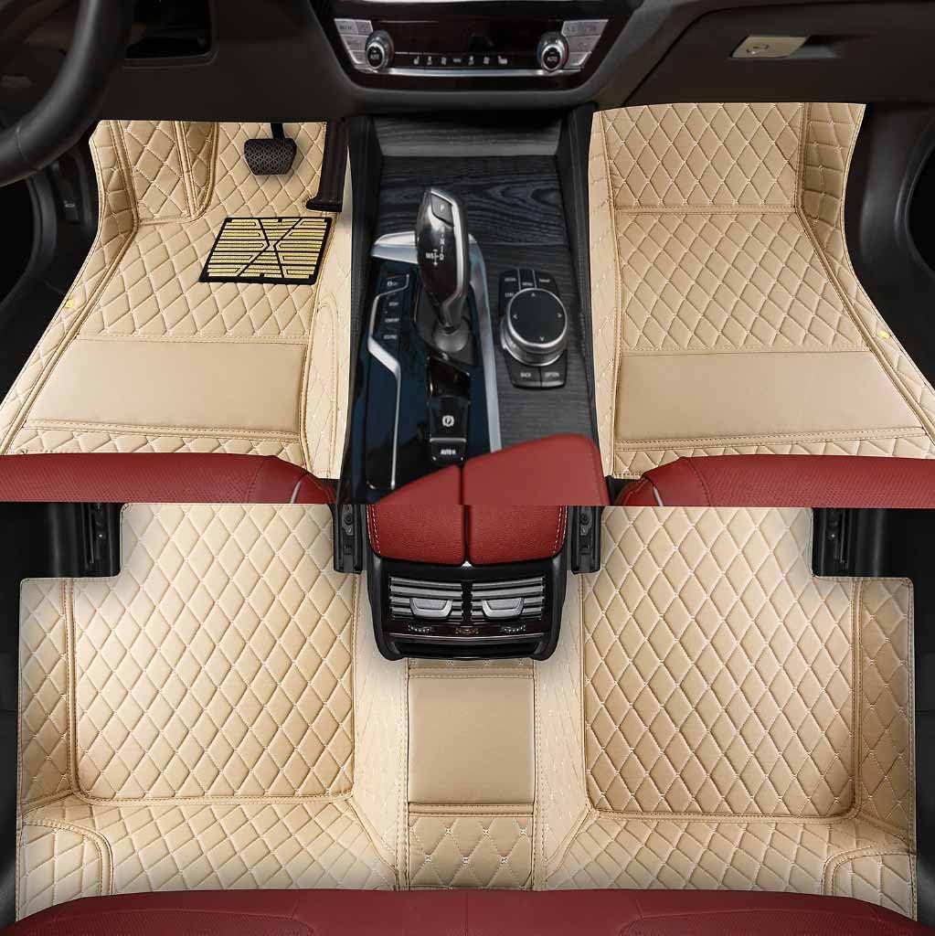 Custom Personalized Floor Mats ，Luxury Full Coverage All Weather Car Floor Mats，Anti-Slip Leather Car Mat Set ，Custom Floor Mat， for 99% of Cars, Trucks & SUV. (Beige)