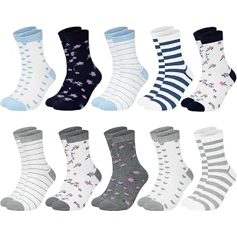 Chalier Cozy Damen Baumwoll Bunte Crew-Socken 10 Paar EU35-38