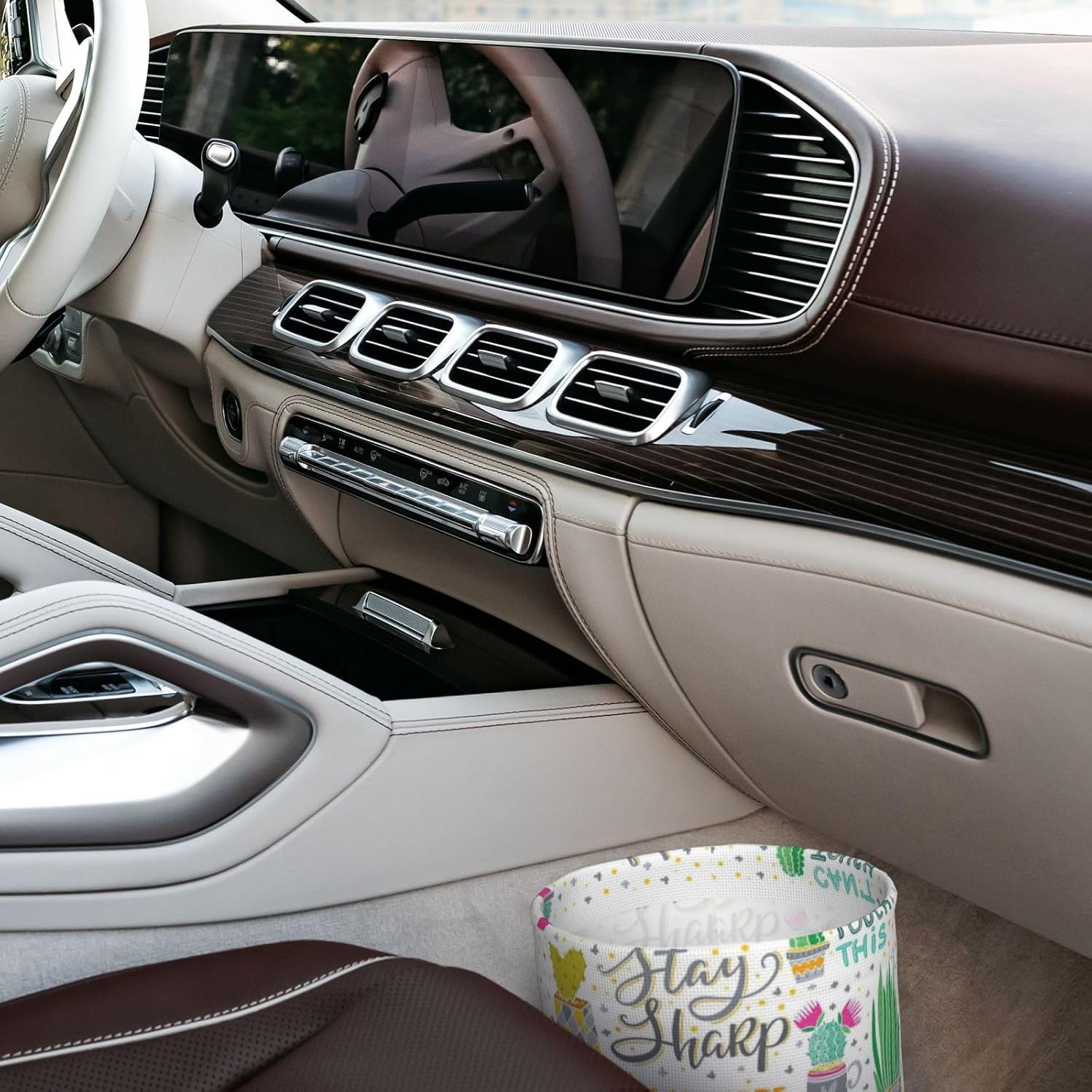 Succulent Cactus Print Car Garbage Can Waste Basket for Cars - Back Seat, Floor, Cars Accessories