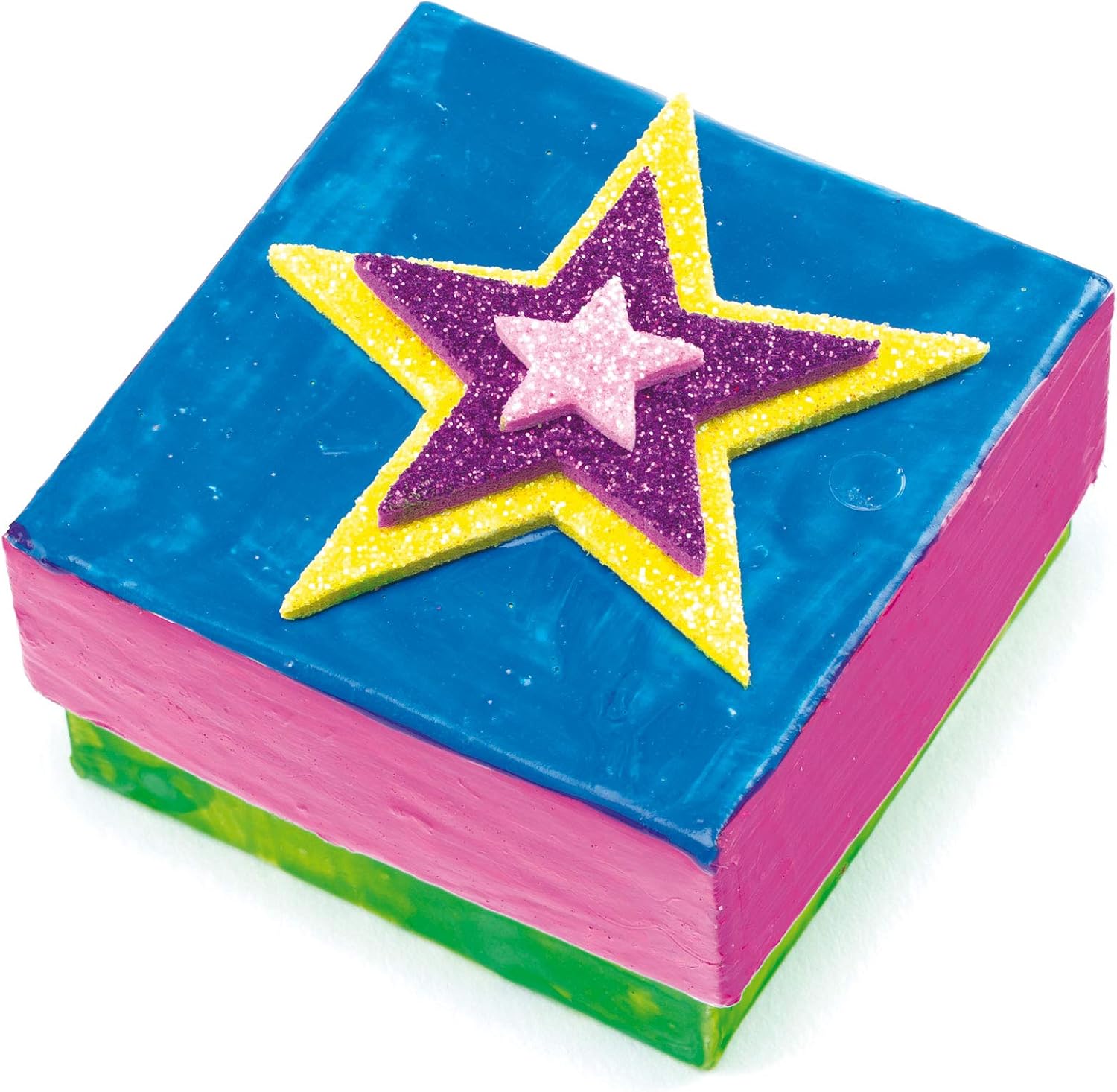 Baker Ross-EF309 Multicoloured Glitter Star Foam (Pack of 150) Self Adhesive Puffy Scrapbook Stickers, assorted