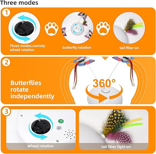 Miniatura 5 de Juguete interactivo automático 3 en 1 para gatos de interior, mariposa en movimiento y plumas brillantes, cola rápida, juguetes recargables de
