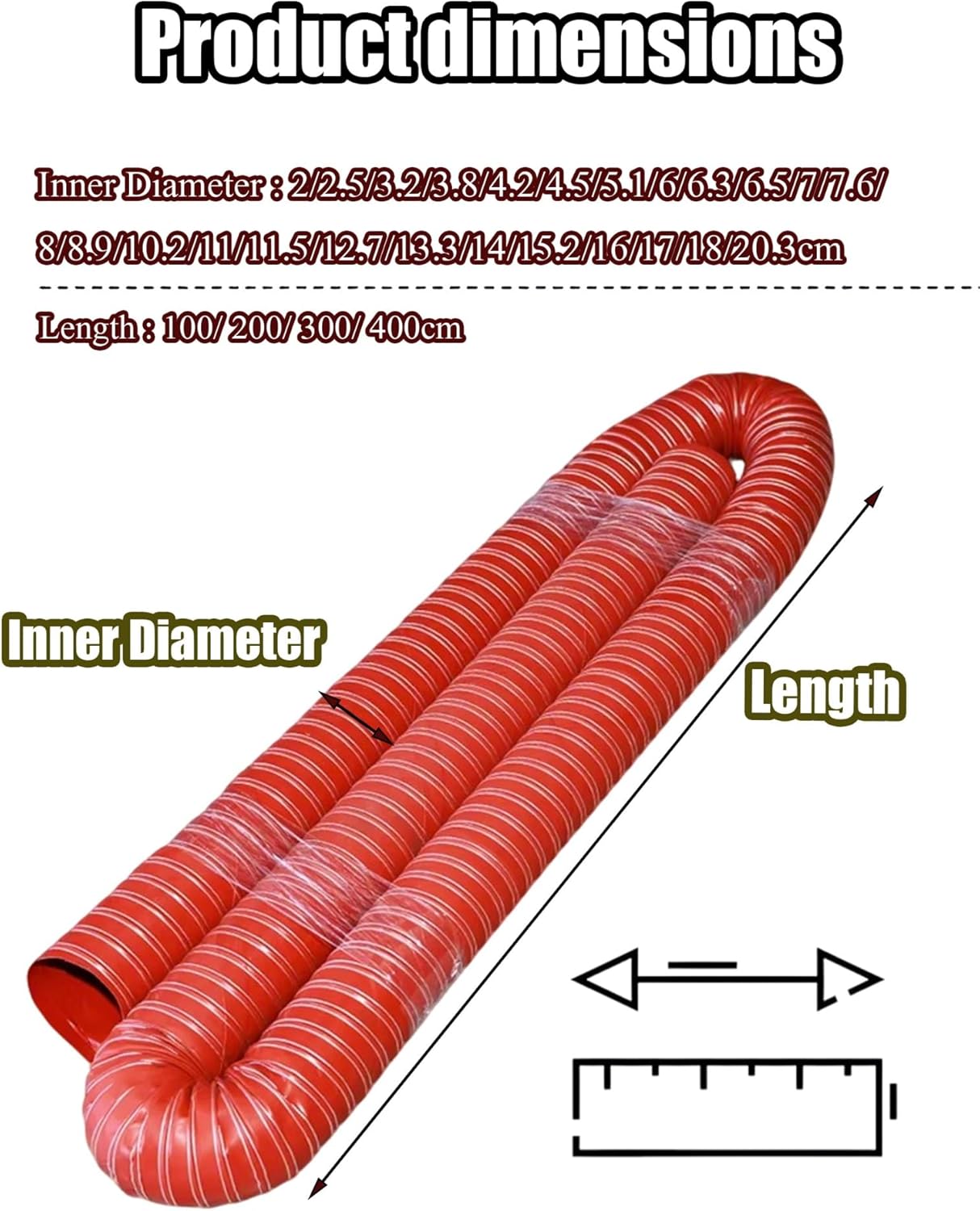 Silicone Ducting Hose - Steel Wire Flexible Duct, Red High Temperature Fire Retardant Fiberglass Vent Hose(4.53in/11.5cm,39.37in/100cm)