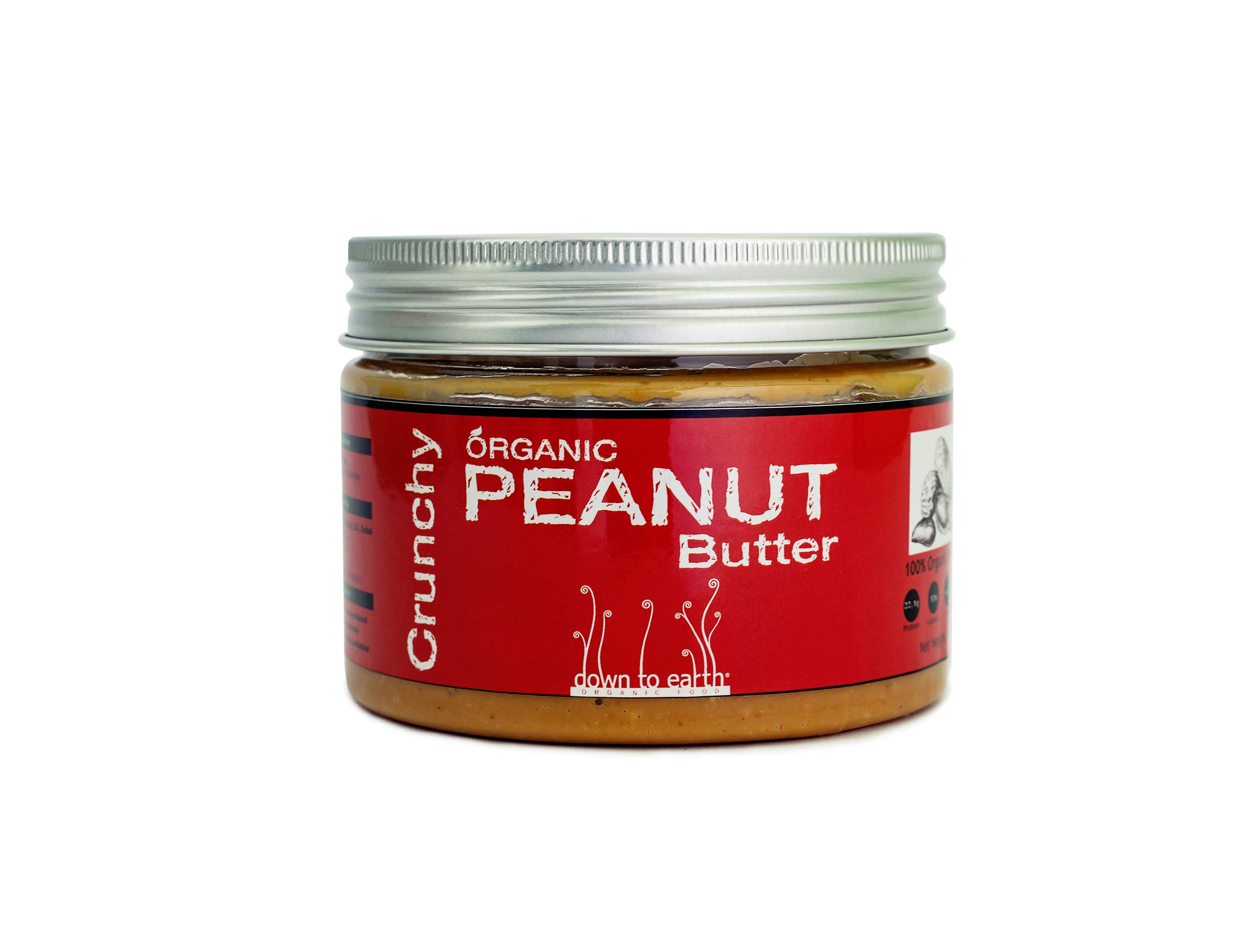 down to earth Organic Food Down To Earth Organic Peanut Butter | High in Calories | High in Fat | Crunchy Peanut Butter | Promotes Strong Bones | 100% Original Peanut Butter for Weight Loss - 280 G