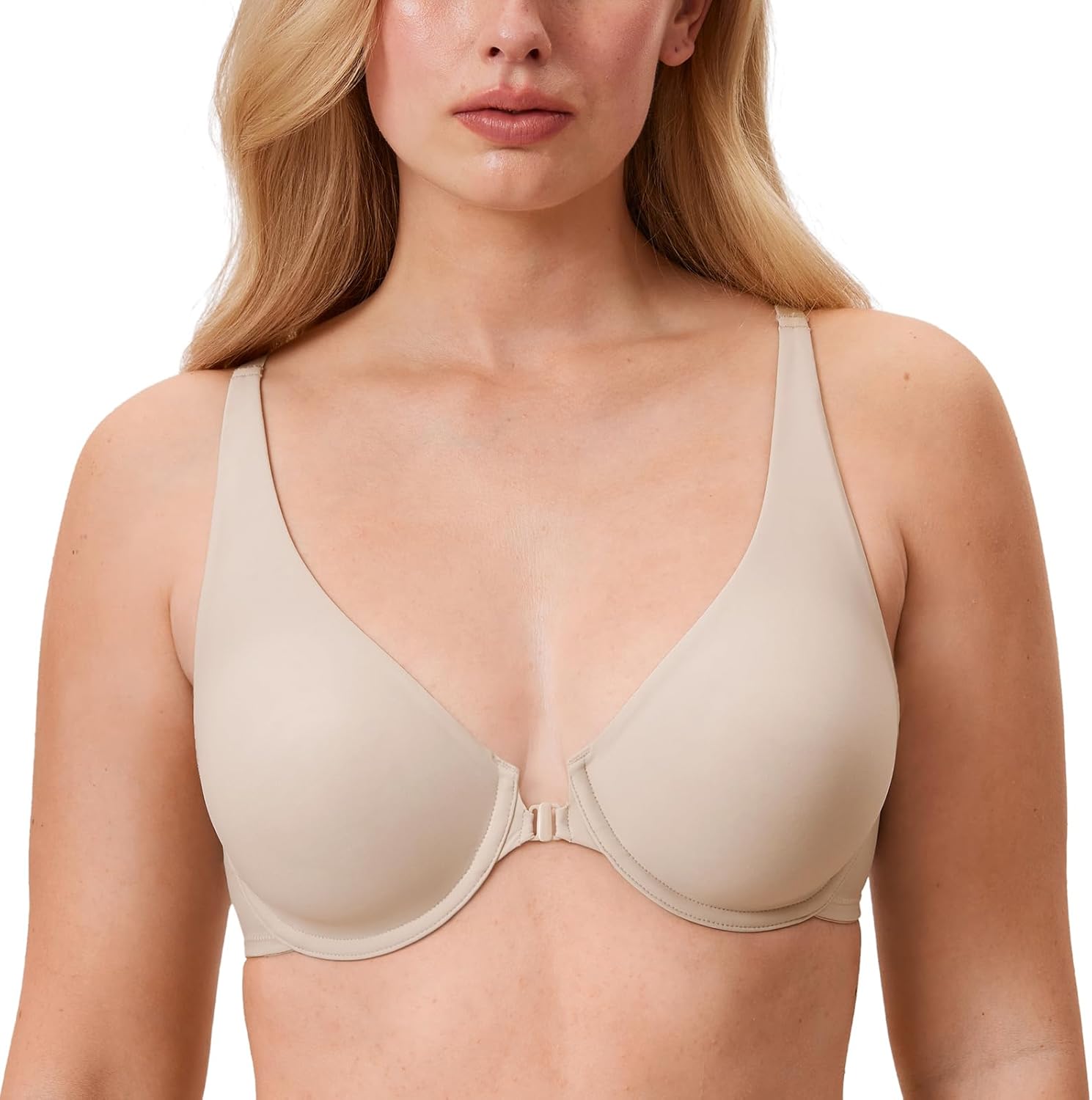 DELIMIRA Women's Front Closure Bras Seamless Plus Size Plunge Underwire Unlined Comfortable Bra