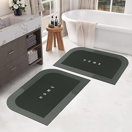 Story@Home Silicone Bathroom Mat Anti-Slip Bath Mat Quick Drying Absorbent Mat (40 x 60 cm), Pack of 2, Dark Green