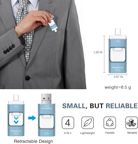 Miniatura 8 de Unidad de pulgar para iPhone 512GB, Memoria Stick USB Tipo C 4 en 1, Stick de Fotos Almacenamiento Externo Unidad Flash para iPhone iPad Android