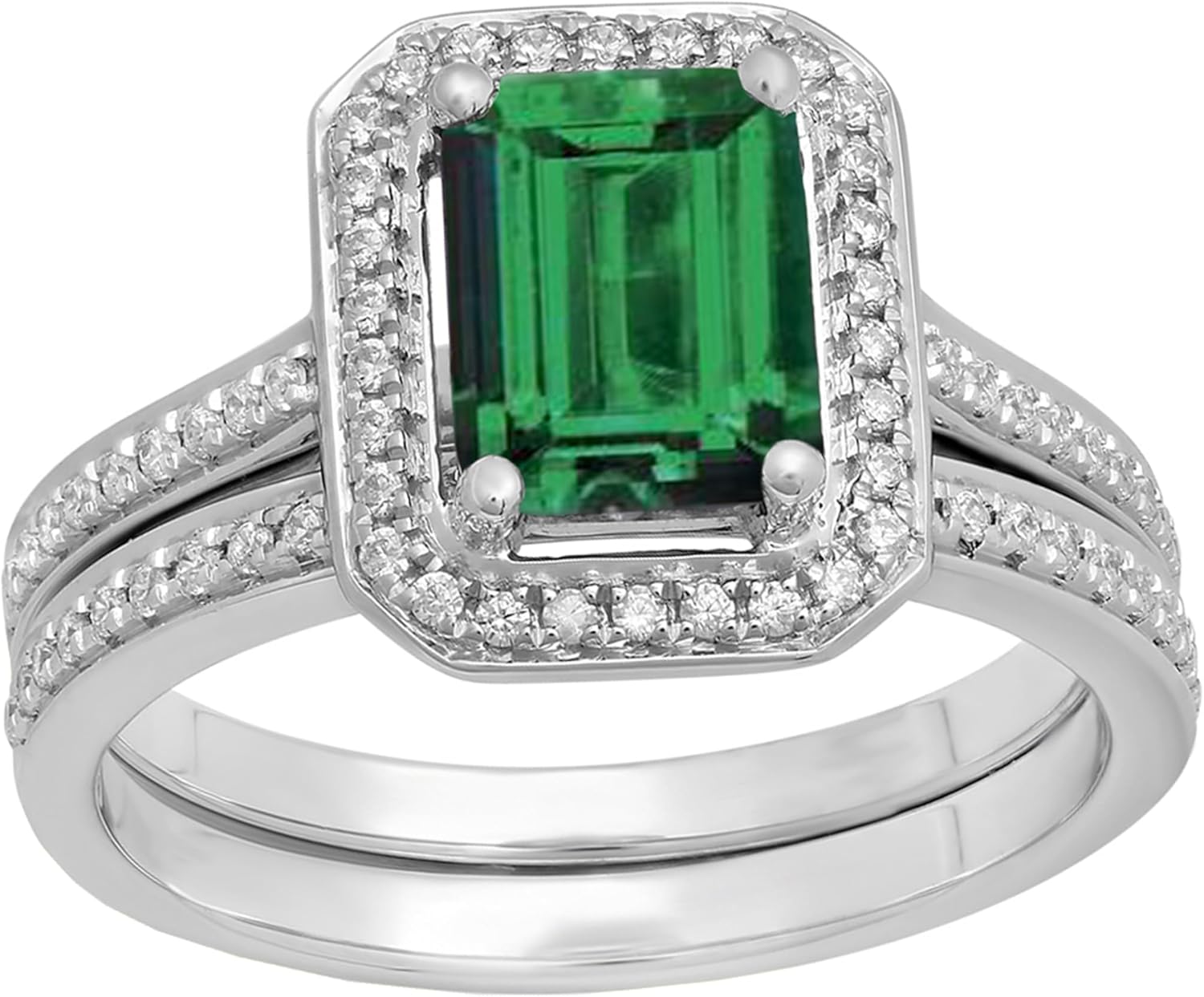 Dazzlingrock Collection Emerald Shape & Round White Cubic Zirconia Halo Engagement Ring in 10K Solid Gold