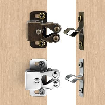 12 PCS Cabinet Door Latch Double Roller Catch, Cold Rolled Steel Heavy Duty | Cupboard Closet Ball Roller Latches and Catches Hardware Closures Locks Replacement, 6 PCS Bronze Tone, 6 PCS Silver Nickel