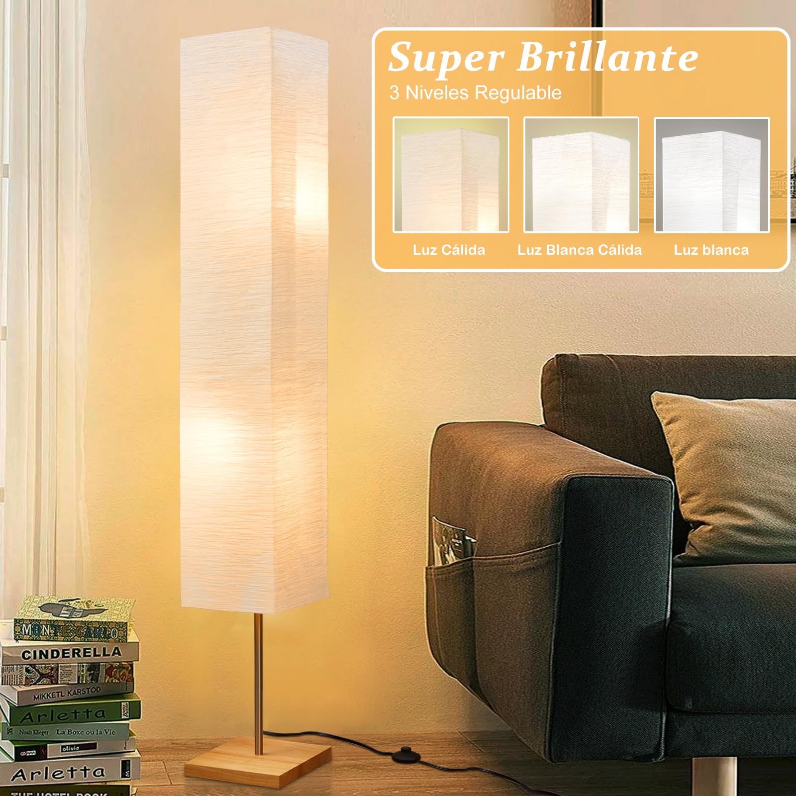 GyroVu 65in Lámpara de Pie para Salón, Moderna Lampara de Salon Led 3 Vías Regulable, Lámpara de Pie de Columna para Rincón, Dormitorio, Oficina& Salón(Bombillas Incluidas)