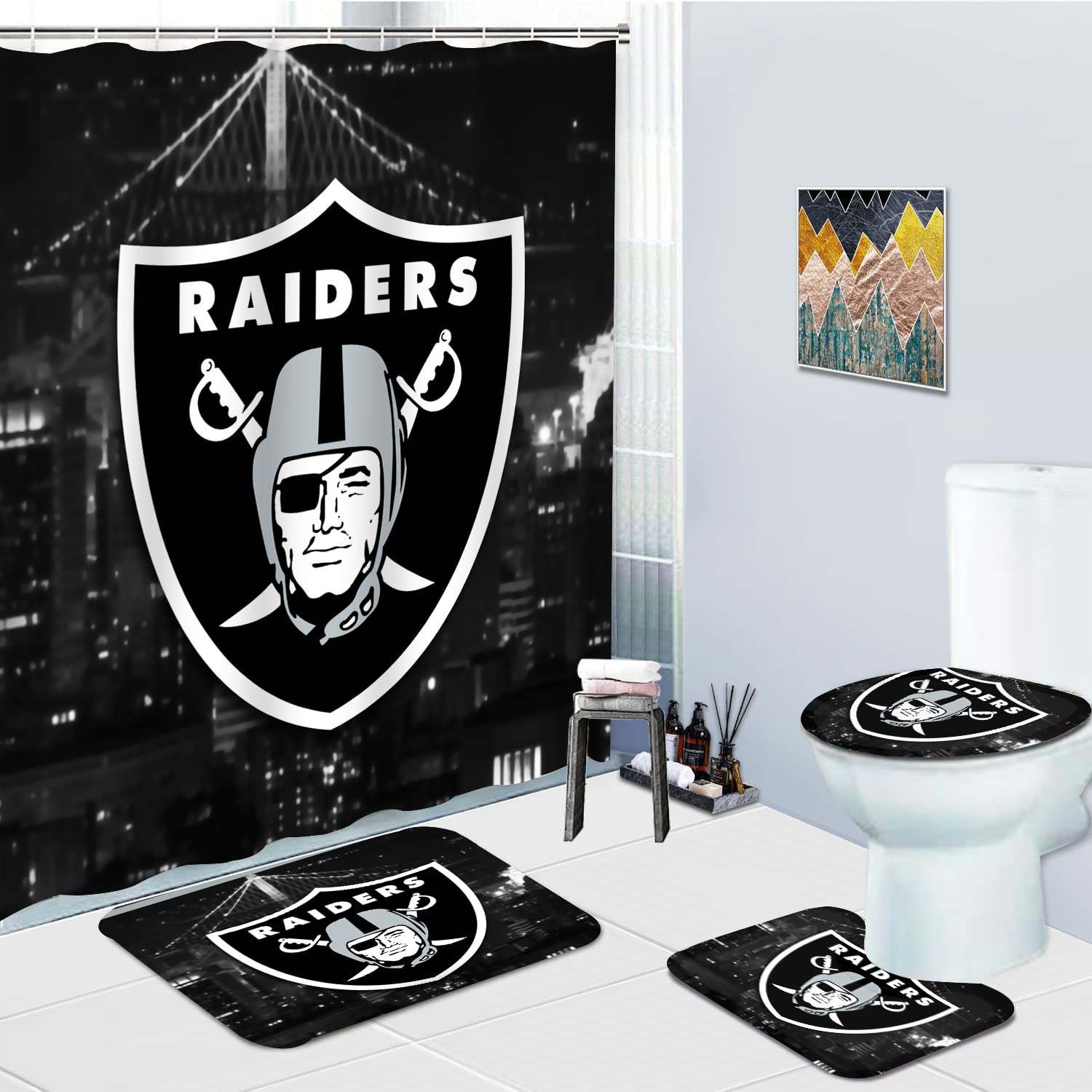 Sports Shower Curtain Set for Bathroom Raider Decor Shower Curtain,Boy Football Odorless Curtain for Bathroom Showers and Bathtubs, 72 x 72 inches Long, Hooks Included.