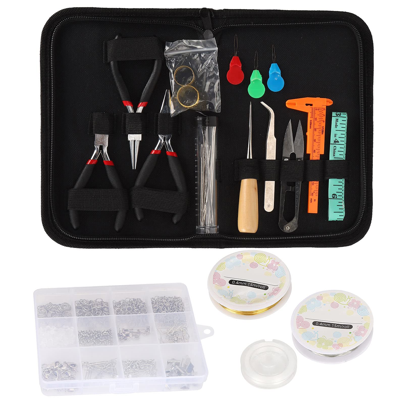 Multizenic Schmuckherstellungszubehör-Kits, Zubehör für DIY-Schmuckherstellungskits, handgefertigte Perlenwerkzeuge mit Zange, Schere und Aufbewahrungsbox, komplettes Set für die Reparatur