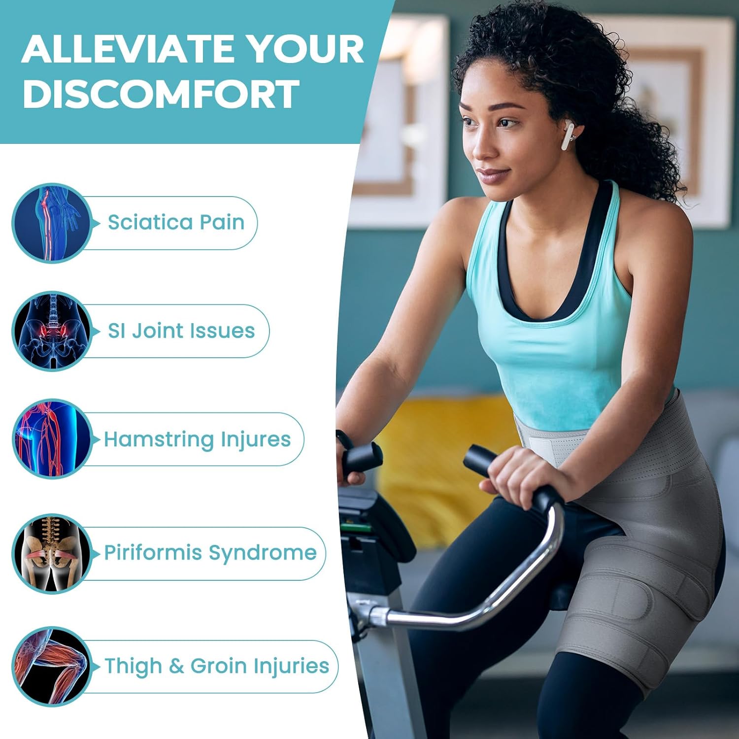 Hip Brace for Women & Men, Sciatica Pain Relief Devices,Adjustable Hamstring,Thigh,Groin Compression Sleeve for Sciatica Nerve Relief,Hip Flexor Compression Wrap,Sciatic Nerve Brace - Image 2