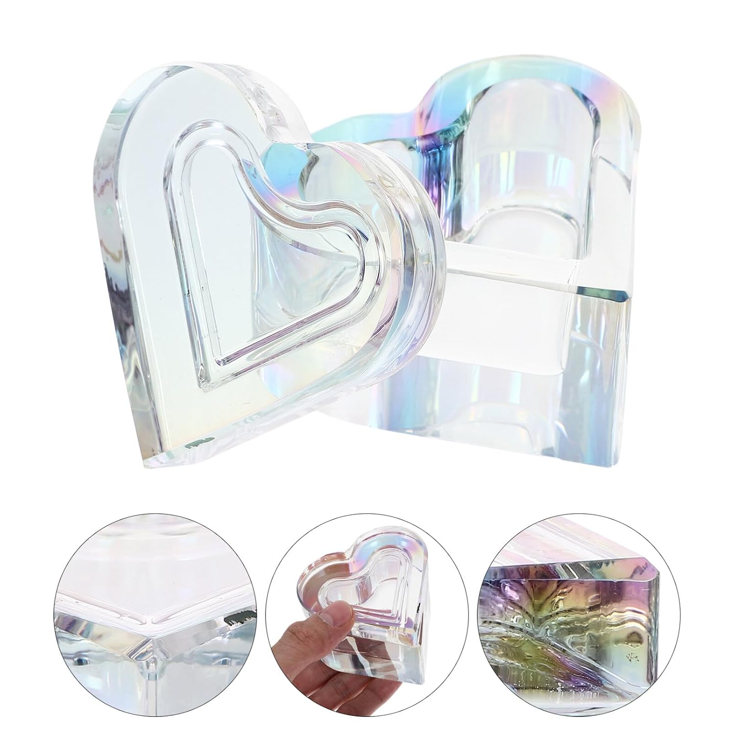 Beaupretty Heart-Shaped Crystal Glass Cup with Lid 2.76In Acrylic Nail Dappen Dish for Manicure Liquid Powder Holder