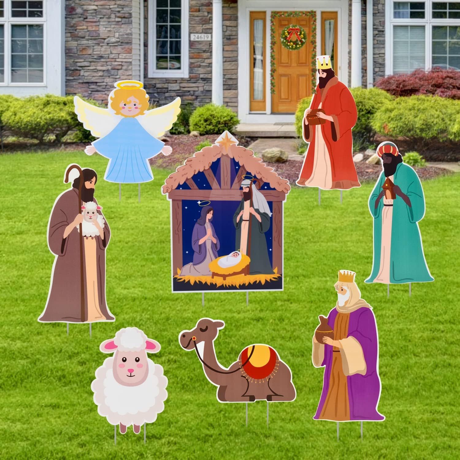 Rocinha Holy Nativity Yard Signs With Stake, 8 Pcs