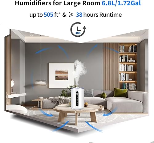Miniatura 3 de Hioo Humidificadores para habitación grande de 441 pies cuadrados, 1.72 galones 6.8 L humidificador ultrasónico de niebla cálida y fría para