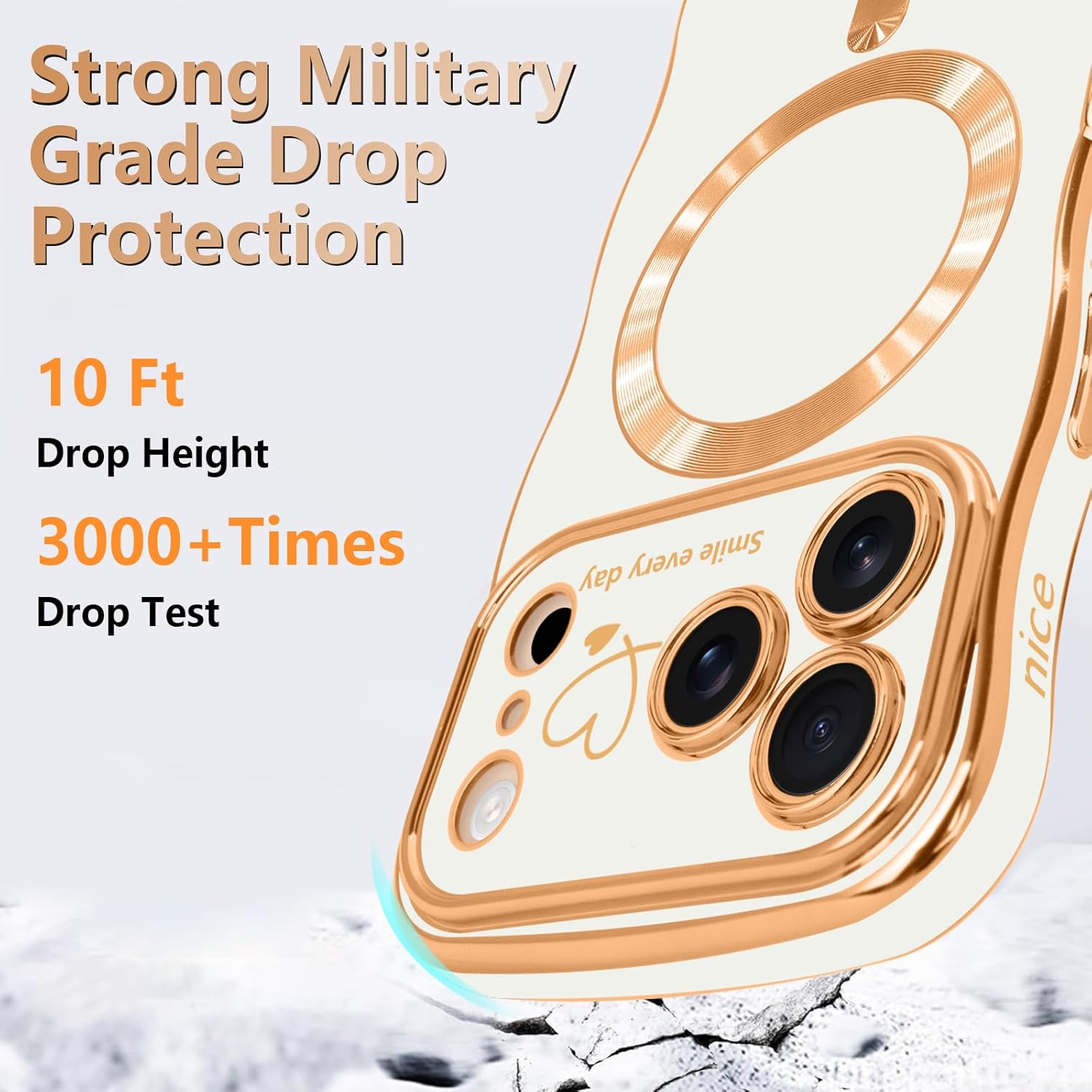 LCHULLE for iPhone 17 Pro Max Case for Women Girls [Compatible with MagSafe] Cute Curly Wave Shape, Magnetic Love Heart Pattern with Camera Lens Cover Luxury Plating Shockproof Phone Case, White - Image 3