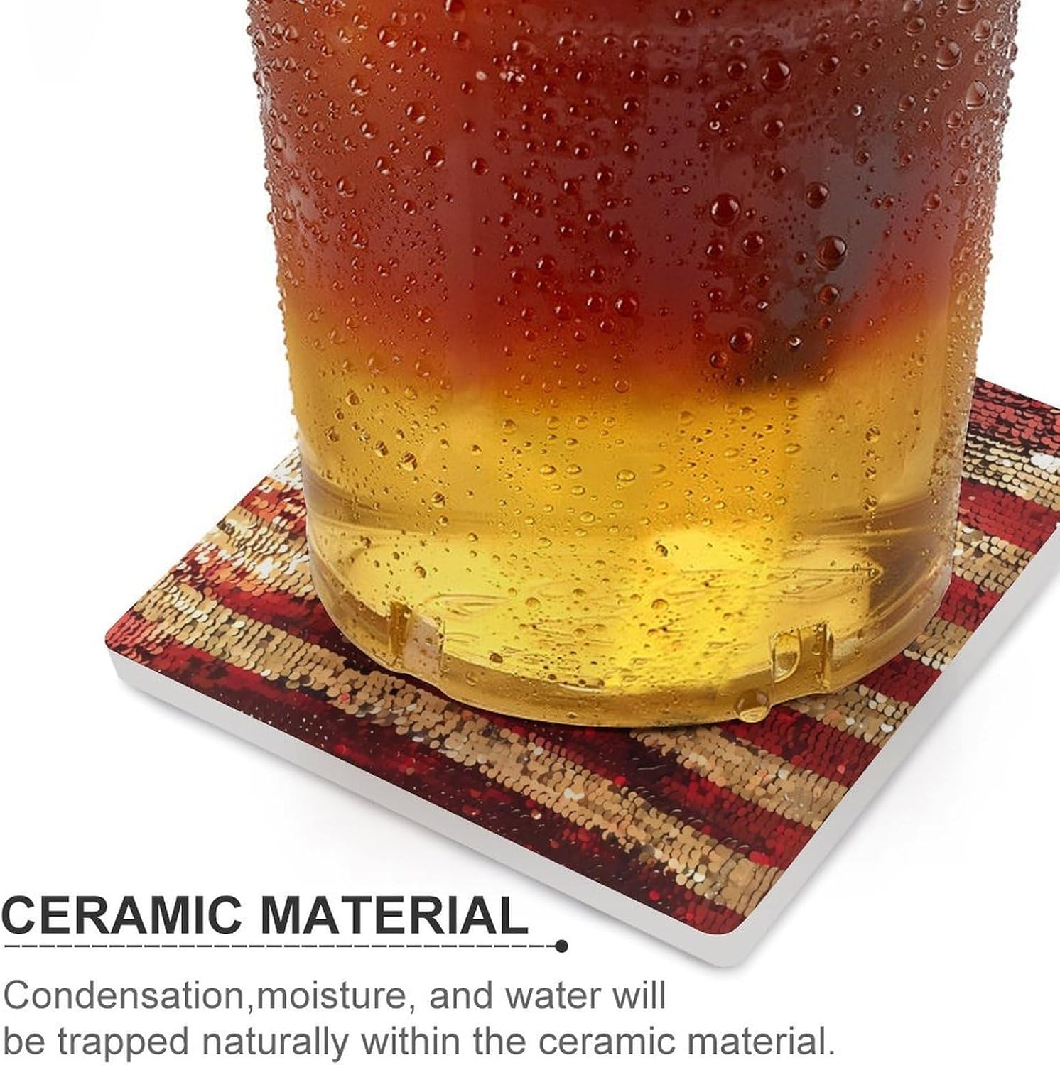 Sequin Pattern U.S. Flag Funny Ceramic Coasters for Drink Absorbent Cup Holders Tabletop Protection