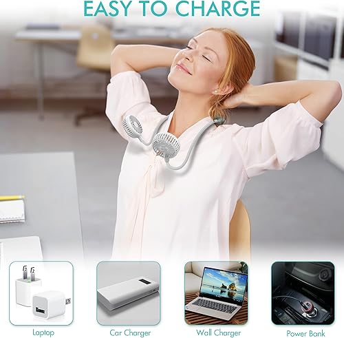 Miniatura 4 de Ventilador de cuello portátil, 2600 mAh, funciona con pilas, ventilador deportivo ultrasilencioso, manos libres, ventilador USB con 6 velocidades,