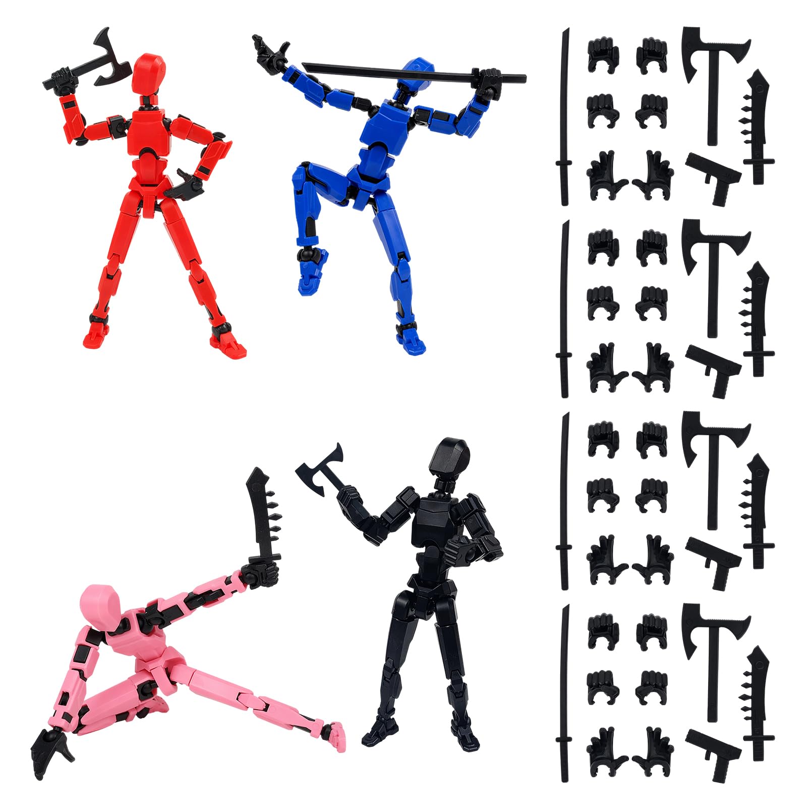 Bodeshis 4Pcs 13 Action Figure, dummy 13 Articulated Design with Weapons