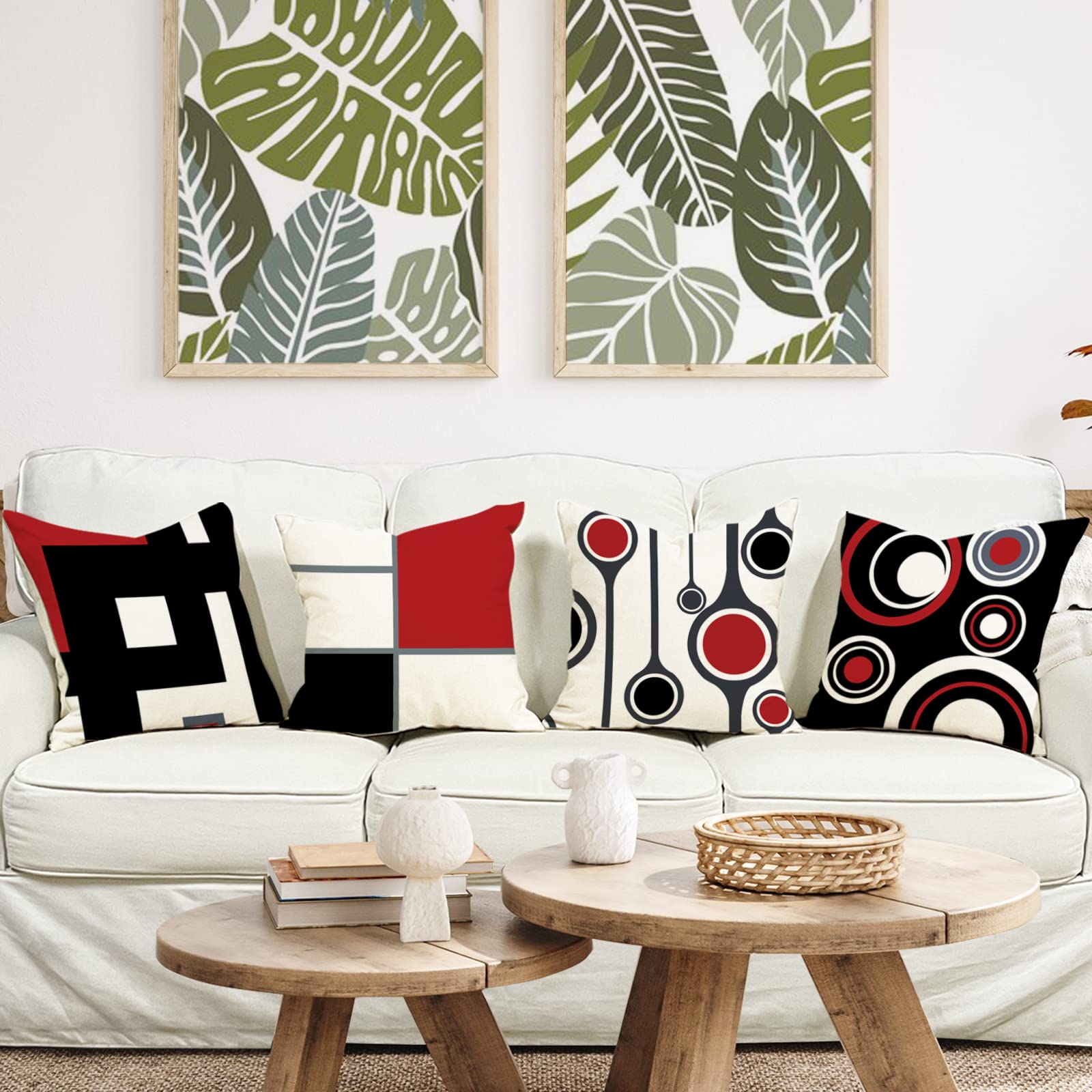 ZWJD Set di 4 Fodere per Cuscini 40x40 Copricuscini Arredo Casa Motivo Geometrico Fodere per Cuscini Decorativi in Cotone e Lino Federe per Cuscini del Divano del Divano 40x40 cm-A015