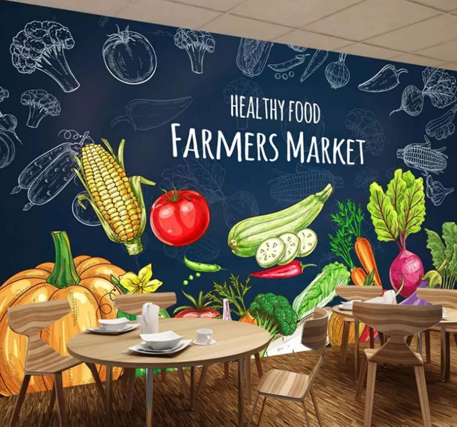 XLMING Hand Drawn Fresh Fresh Vegetables Kitchen 3D Wallpaper Luxury Silk Study Dining Feature Sofa Grey Bedroom Living Room Tv Decorative Wall-350cm×256cm