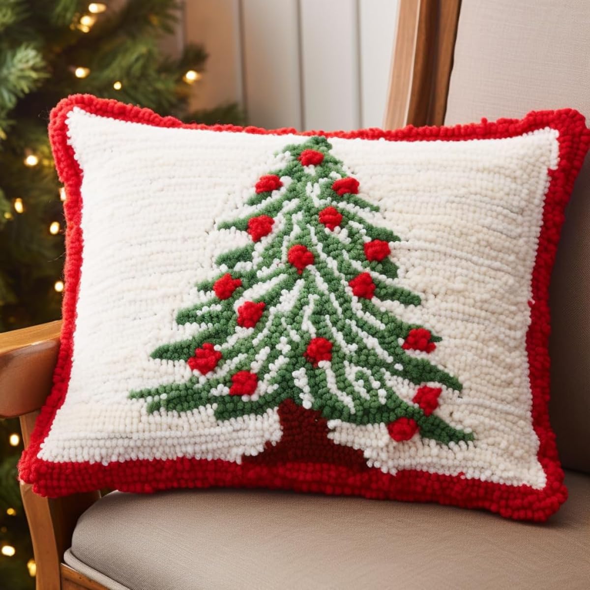 Taxpy DIY Latch Hook Kits for Adults Green Christmas Tree Latch Hook Kit Unfinished Cushion Cover with Printed Pillowcase Sewing Making Kits 17X17In B