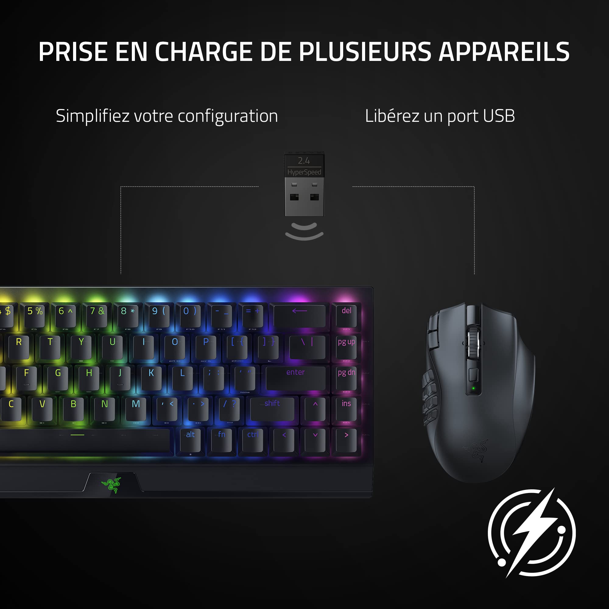 Razer Naga V2 HyperSpeed - Souris de Jeu MMO sans Fil Ergonomique (avec 19 Boutons programmables, sans Fil HyperSpeed (2,4 GHz), Bluetooth, jusqu'à 250 Heures, capteur Optique Focus Pro 30K) Noir