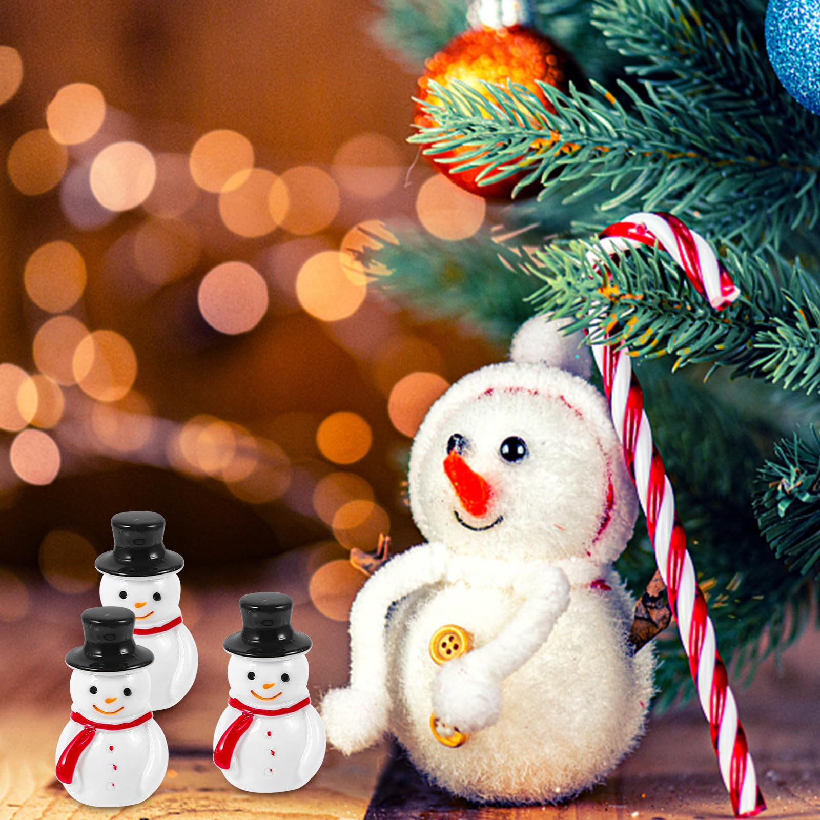 Weihnachtsdeko Mini Pupazzo di Neve in Resina Nero, 20 Pezzi, Resistente e Leggero per Decorazioni Natalizie Fai da Te e Micro Paesaggi