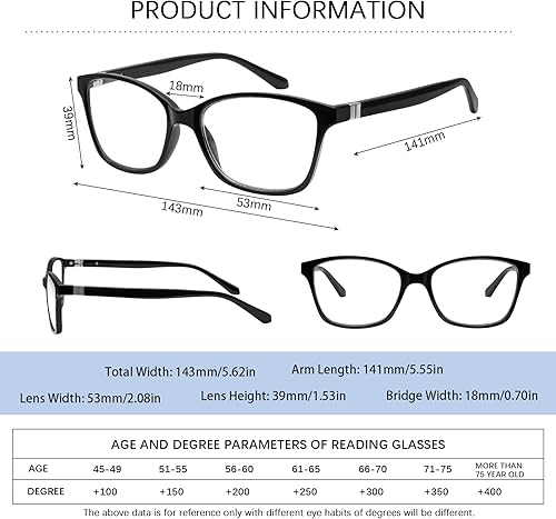 Miniatura 9 de Paquete de 3 lentes de lectura progresivos multienfoque con bloqueo de luz azul, lectores multifocales para mujeres y hombres con bisagra de resorte