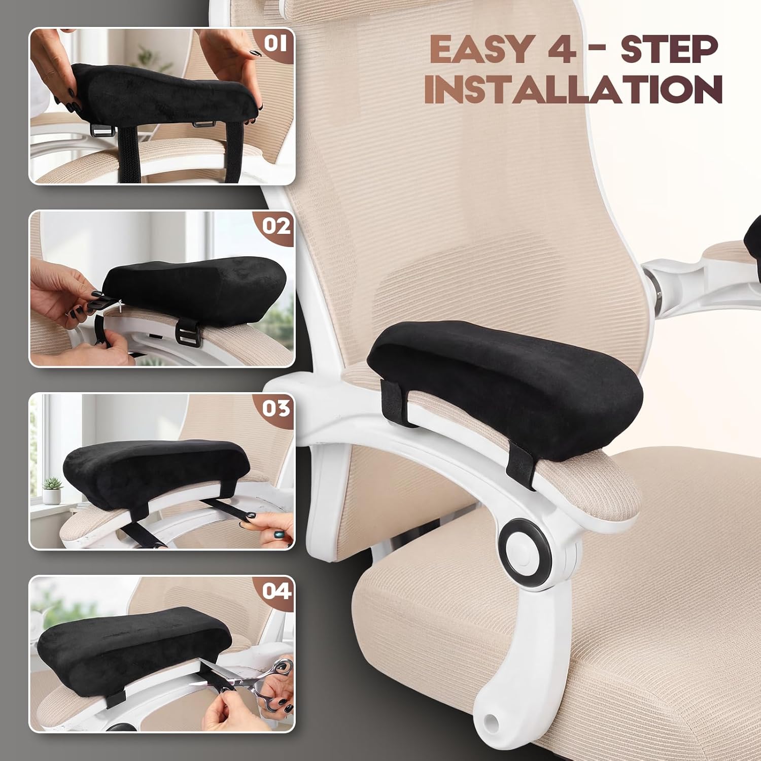 Office Chair Arm Pads, Ergonomic Memory Foam Wheelchair Cover, Arm Rest Pillow for Desk, Computer, Gaming and Elbows
