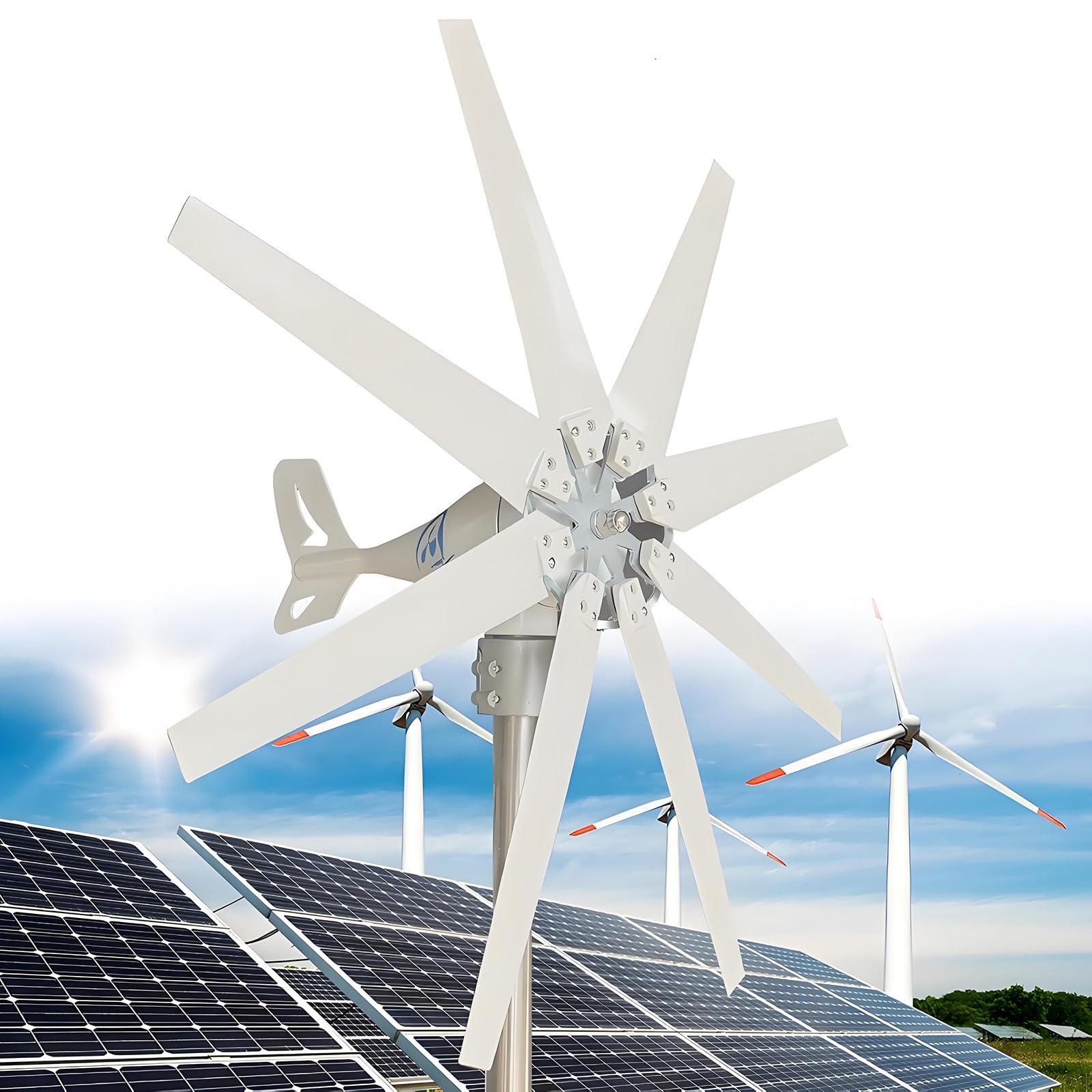 Kit generatore Eolico da 20000 W, turbina eolica a levitazione Magnetica a 8 Pale, Kit per Turbine eoliche residenziali per energia rinnovabile, casa, Fattoria, Camper, Barca, Bianco 220V