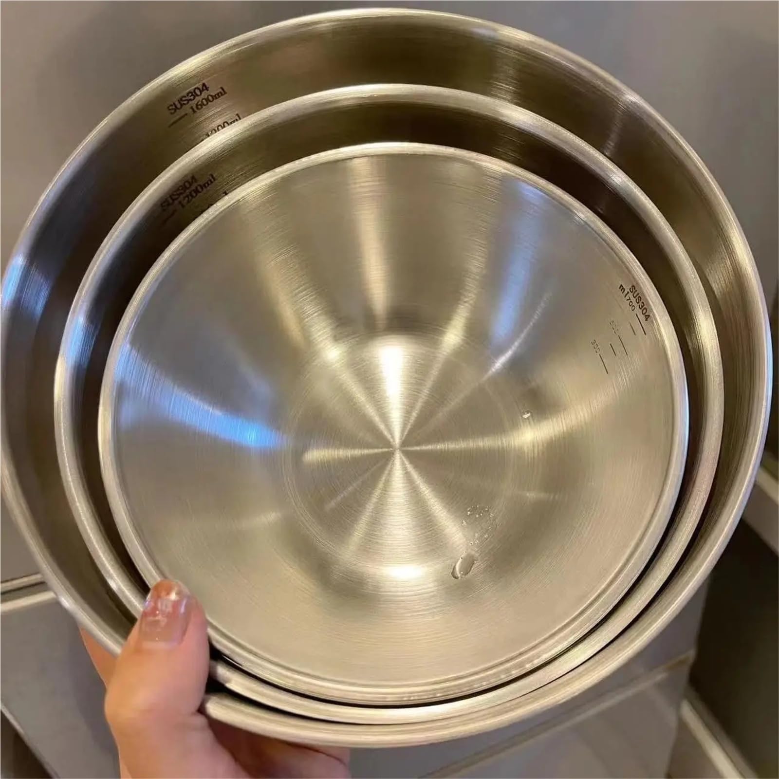 Tazón Para Mezclar Juego de tazones for mezclar acero inoxidable | 1-3 piezas con báscula de gran capacidad for cocinar, hornear y almacenar alimentos(L 1pc)