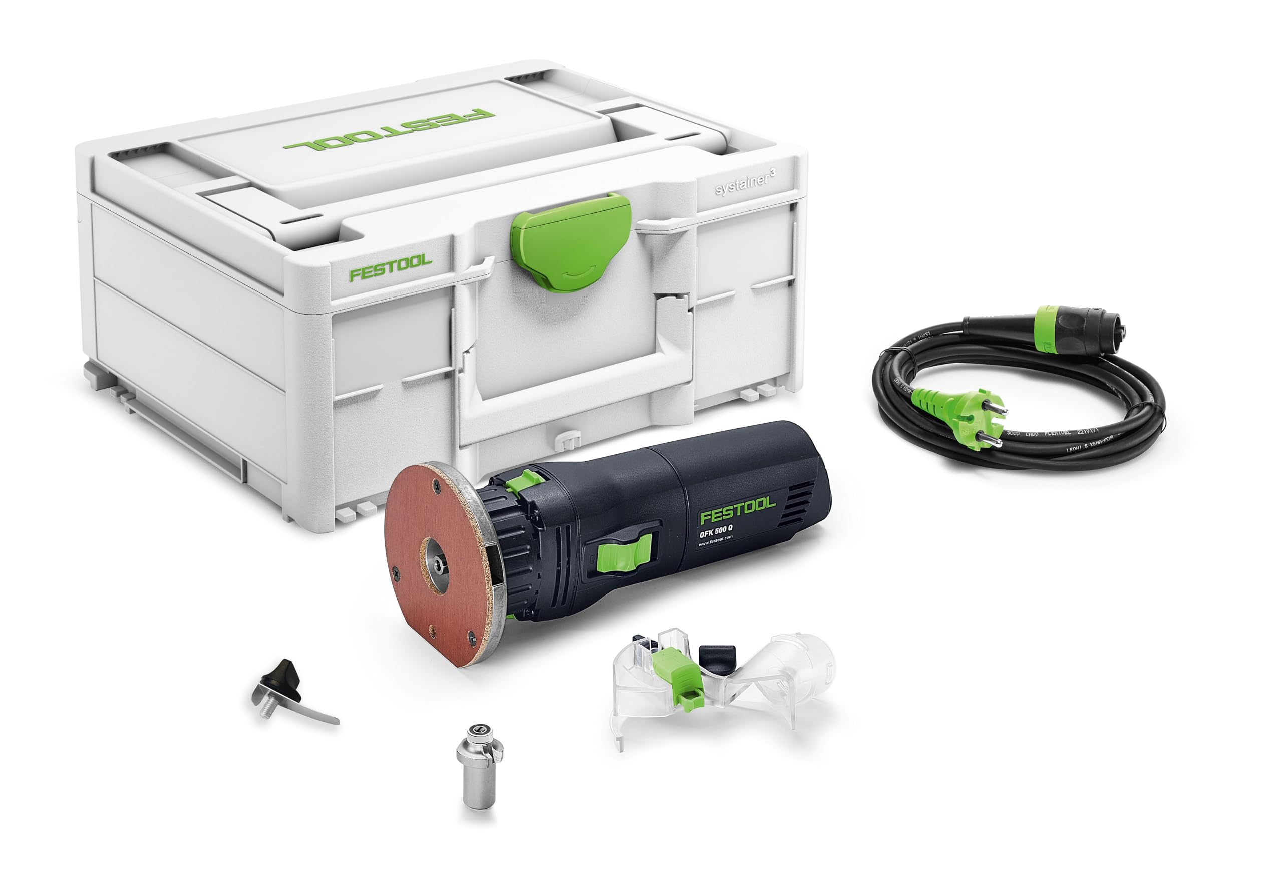 Festool OFK 500 Q-Plus R3, affleureuse légère, 1,4 kg, réglage 1/10 mm