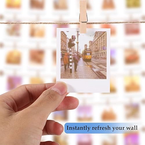 Miniatura 5 de Mudder Exhibición de fotos colgante con 50 clips, cadena de fotos con clips, decoración de pared de madera bohemia, guirnalda de madera para colgar