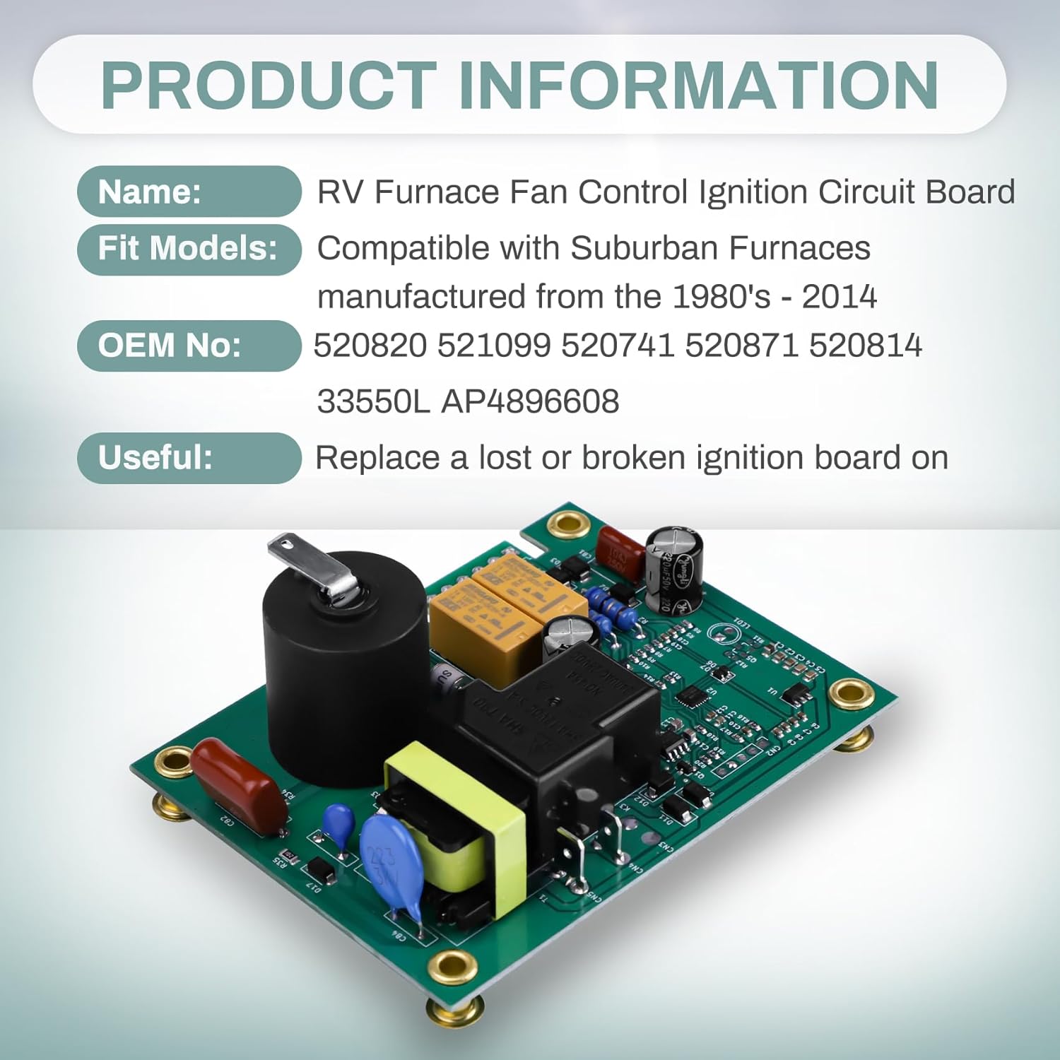 520820 RV Furnace Fan Control Ignition Circuit Board Compatible with Suburban SF-20 SF-25 SF-30 SF-35 SF-42 NT-12 NT-16 NT-20 DD-17DSI,etc. Replace for 521099 520741 520871 520814 33550L AP4896608