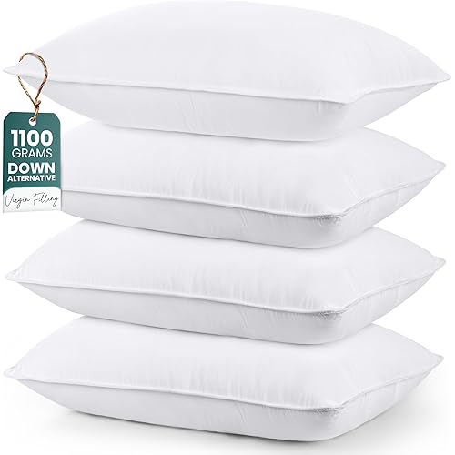 Utopia Bedding Bed Pillows for Sleeping (White), Queen Size Set of 4, Hotel Pillow, Cooling Pillows for Side, Back or Stomach Sleepers
