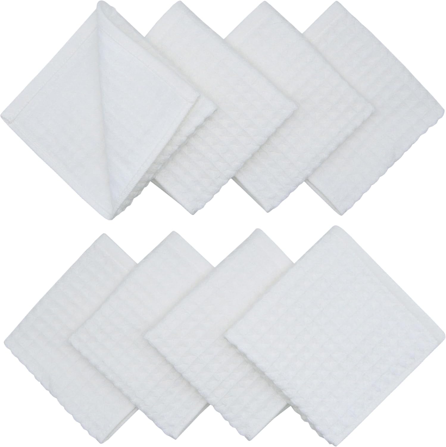 Double Deck Cleaning Rags Dish Cloths for Washing Dishes, Cotton Dish Rags Set of 8, Soft and Absorbent Wash Cloths Dish Towels for Kitchen,12 Inch x 12 Inc (White) - Image 3