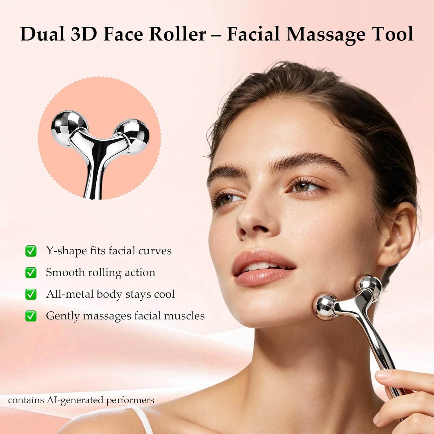 Stainless Steel Gua Sha & Ice Face Roller Set | Facial massage tools for skincare routine, face yoga