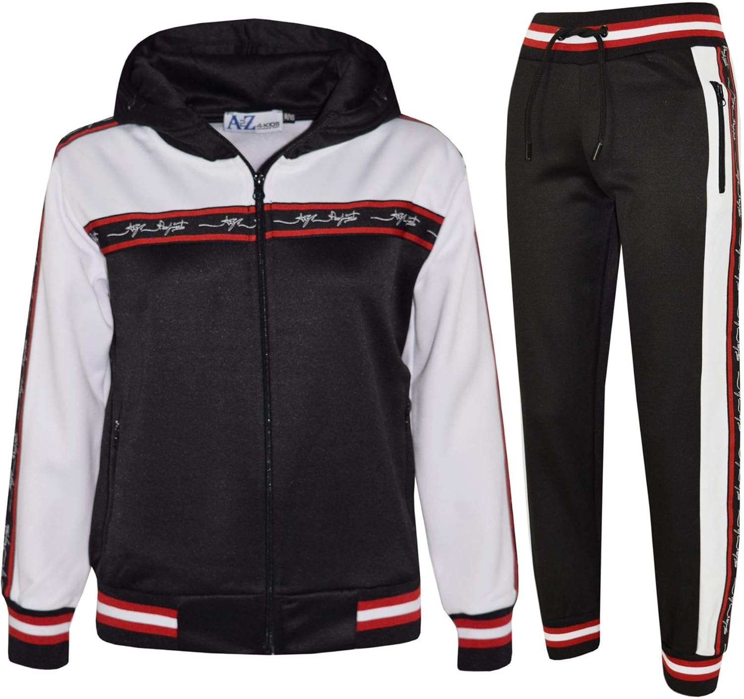 Kids Boys Girls Tracksuit A2Z Project Signature Taped Hooded Top Bottom Jog Suit