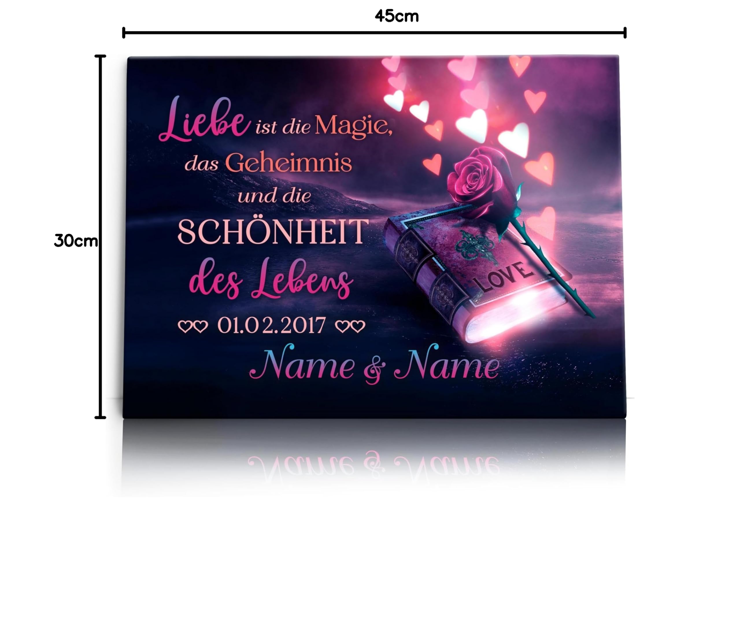 Liebesleinwand Personalisiertes Leinwandbild gestalten | Magie der Liebe | Geschenk zum Jahrestag, Hochzeitstag, Verlobung, Hochzeit | Leinwandbild gestalten mit Namen und Datum