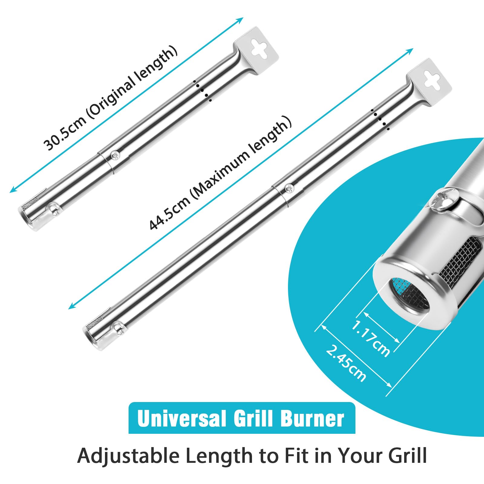 GRISUN Tubo quemador de parrilla ajustable de 30,5 a 44,5 cm para Charbroil, Outback, CosmoGrill, Napoleon, Uniflame, piezas de repuesto universales (paquete de 4)
