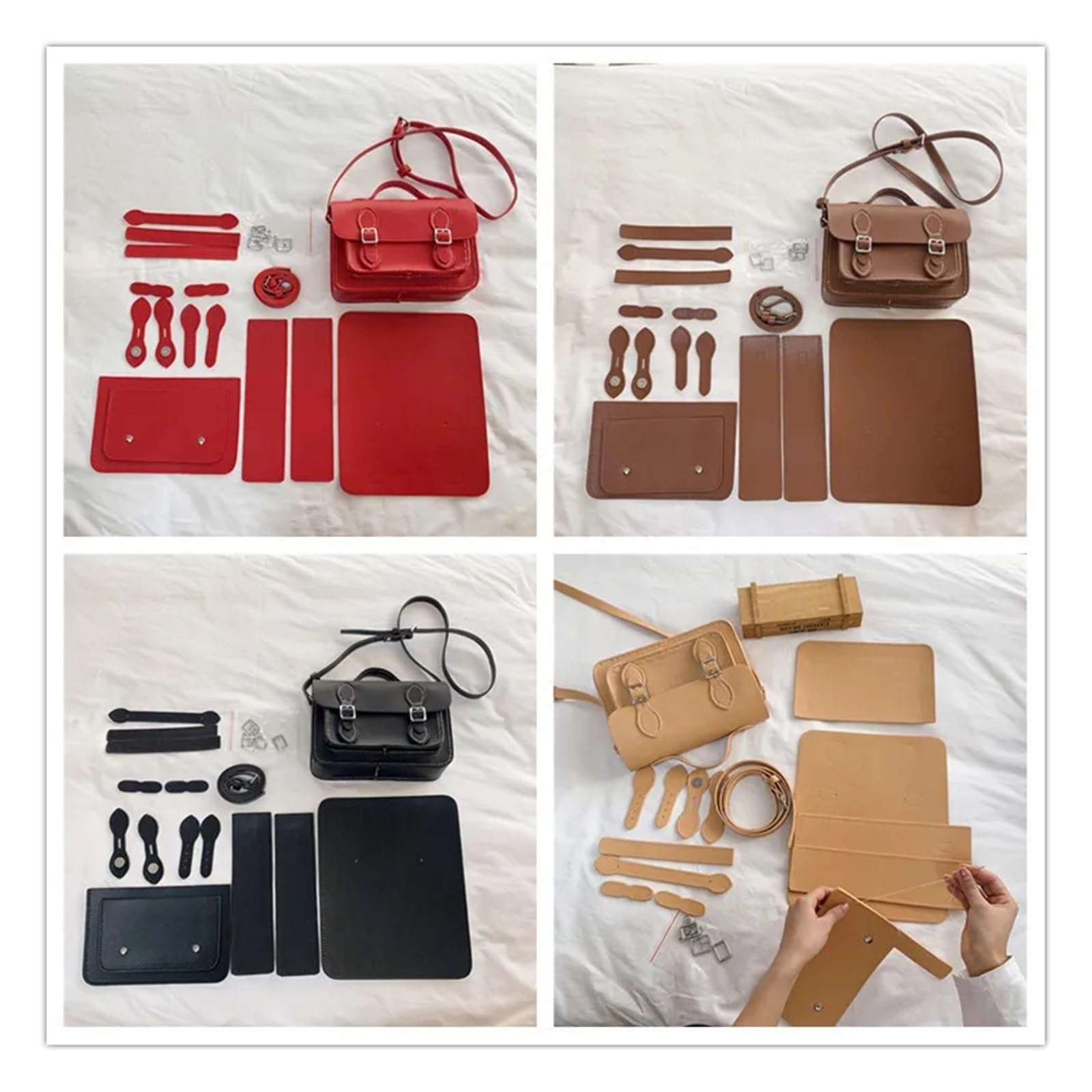 Kit perCreazione di Borsa A Tracolla Borsa in Pelle Fai da Te Borsa a Tracolla a Tracolla da Donna Cucita a Mano Kit semilavorato Artigianale Blu Rosso Nero Verde Marrone(Beige)