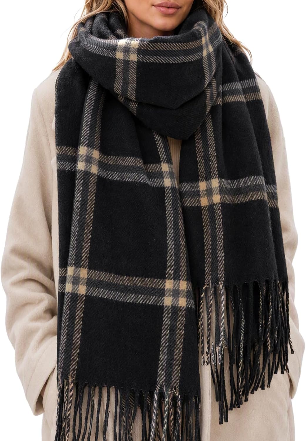 Tavaleu Winter Scarf for Women Oversized Long Blanket Plaid Shawl Wrap
