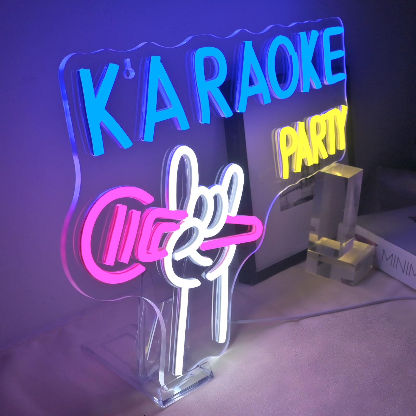 Ineonlife Karaoke Party Neon LED, Microphone de Karaoké Lettre Lumineuse Dimmable pour la Décoration Murale, Led Neon Signe pour Fête, Fête D’anniversaire, Bar de Caverne D’homme, Studio de Musique