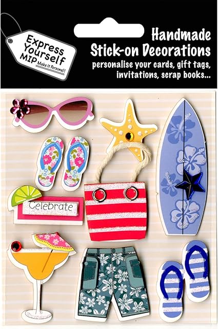 Express Yourself MIP, self-adhesive 3D Beach Accessories Stickers. Ideal for Card Making, Scrapbooking, Papercrafts, Childrens Crafts, Folders etc.