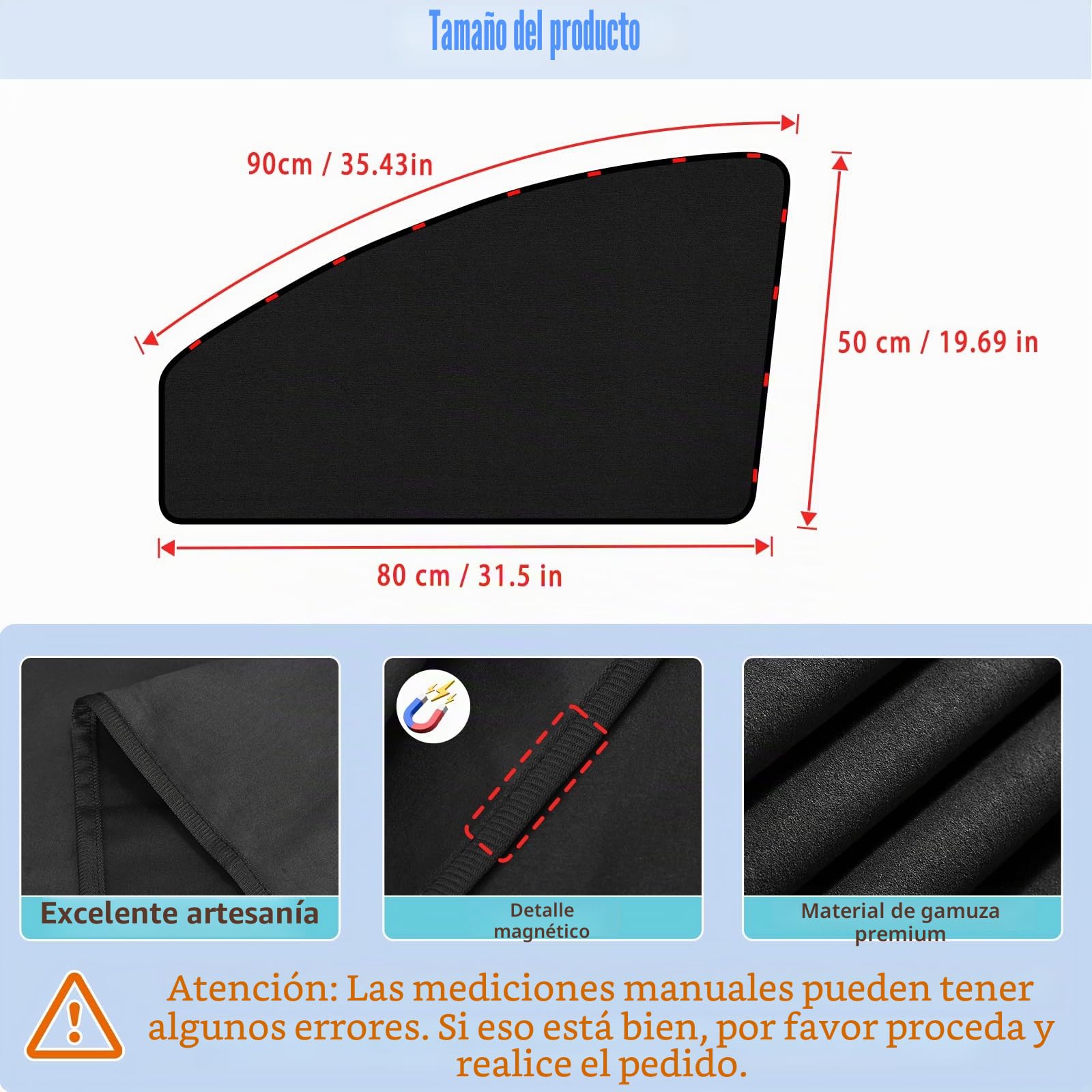 ZATOOTO Parasol Coche Lateral magnético, Parasol Coche de Rayos UV, Protege a niños y Mascotas en el Asiento Trasero, Proporciona privacidad, 2-Pack, 3 Tamaños,80 * 50cm