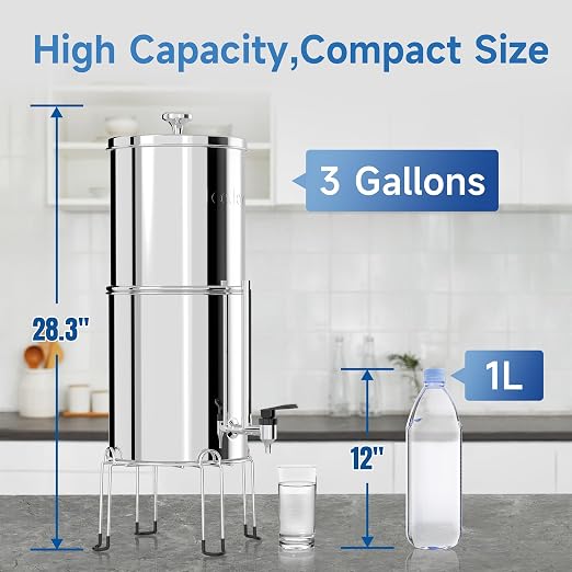Sistema de filtración de agua por gravedad de 8 etapas con capacidad de 3 galones en acero inoxidable miniatura 7