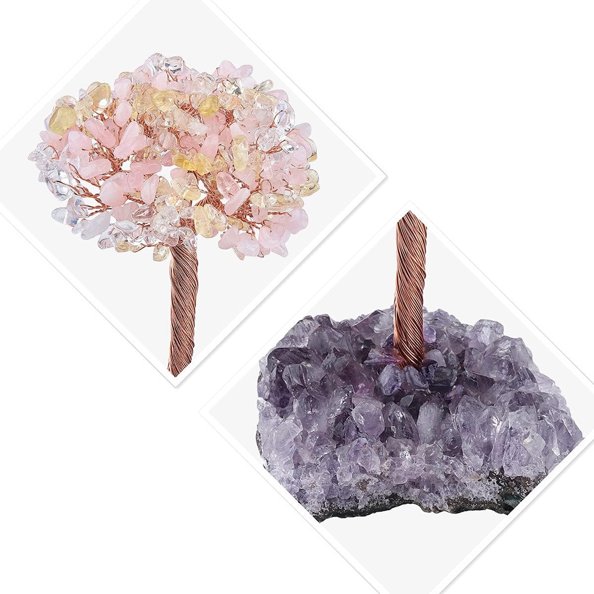 Nupuyai Rose Quartz & Citrine & Rock Crystal Money Tree with Amethyst Cluster Base - Image 4