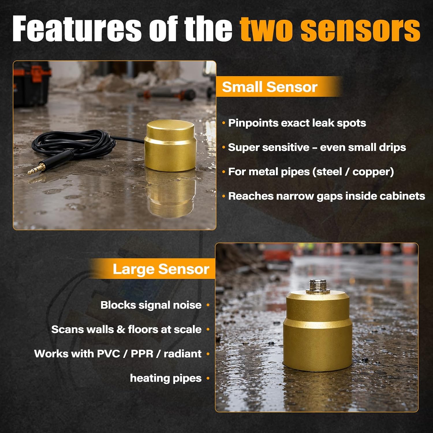 Underground Water Leak Detector, Adjustable Sensitivity Non-Destructive Metal/Plastic Water Pipe Leak Detector Locator for Commercial Residential Plumbing Floor Heating（Instruction Manual Included）